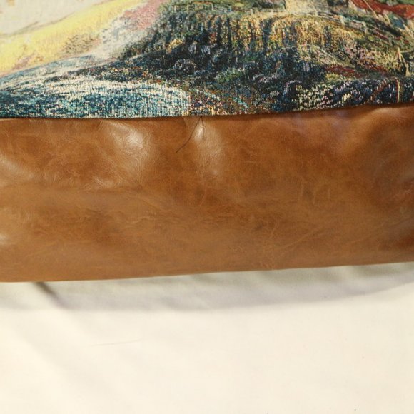 Unique Tan Vegan Leather and Canvas Tote Bag - Picture 5 of 10